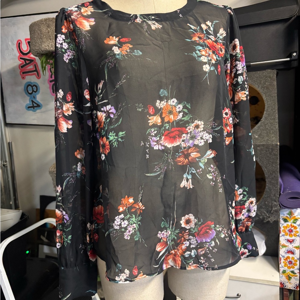 Forever 21 Black Floral Blouse
